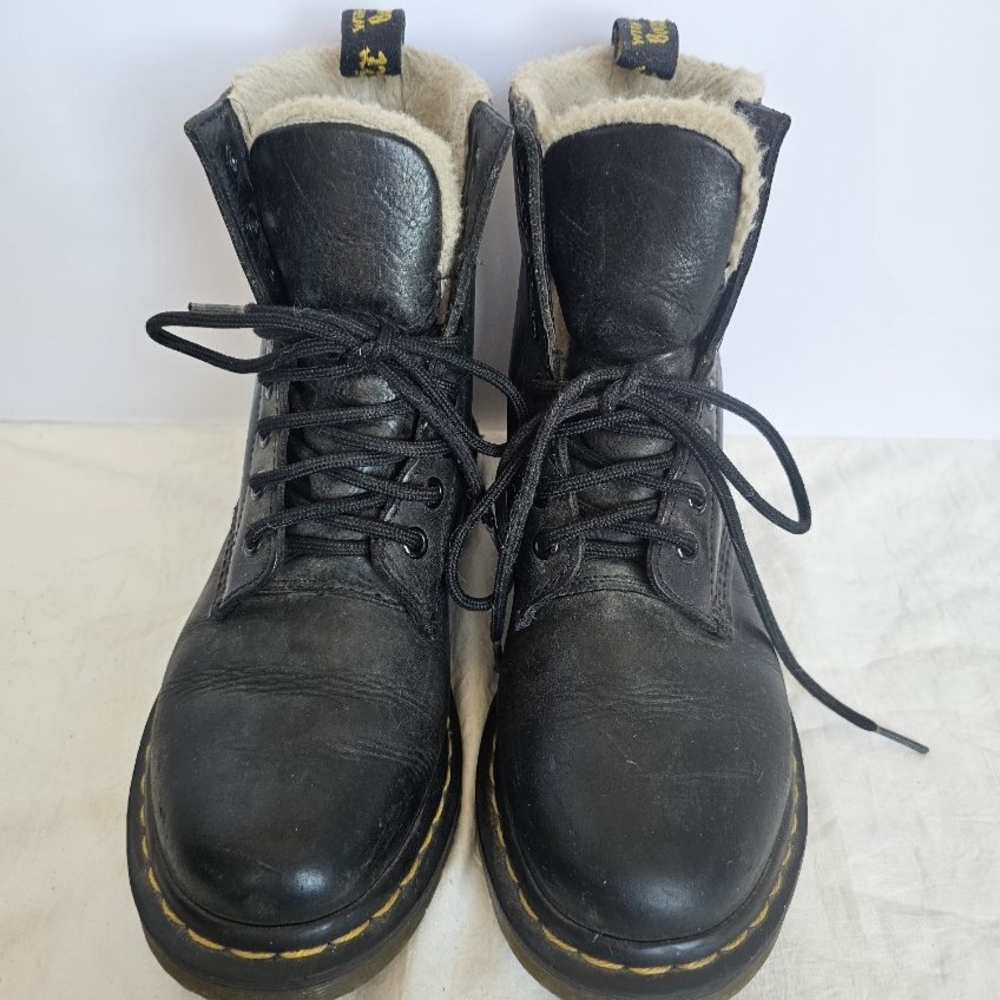 Dr. Martens Black Combat Boots with Fur Cream Lining